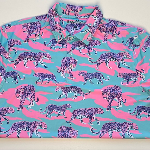 Chubbies Blue and Pink Leopard Print Polo - Picture 2 of 2